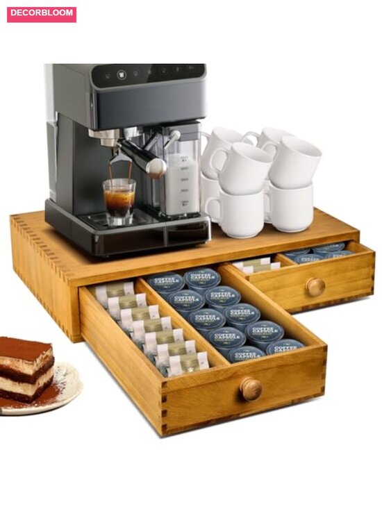 Other - Wood K Cup and Tea Bag Storage Organizer, 2-Drawer Coffee Pod Holder